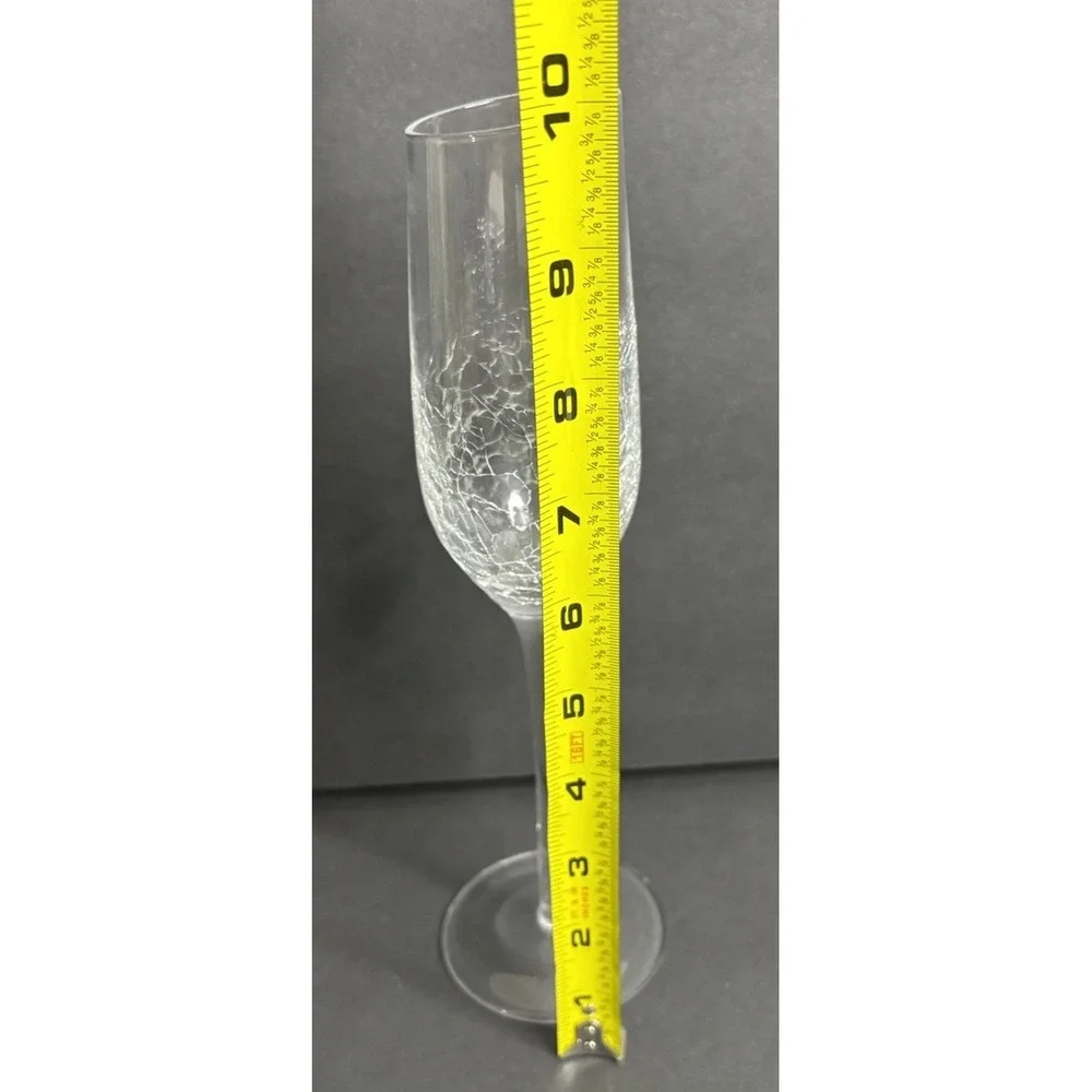 2 Pier 1 Angled Rim Crackle Champagne Flutes Glass Clear 9 7/8